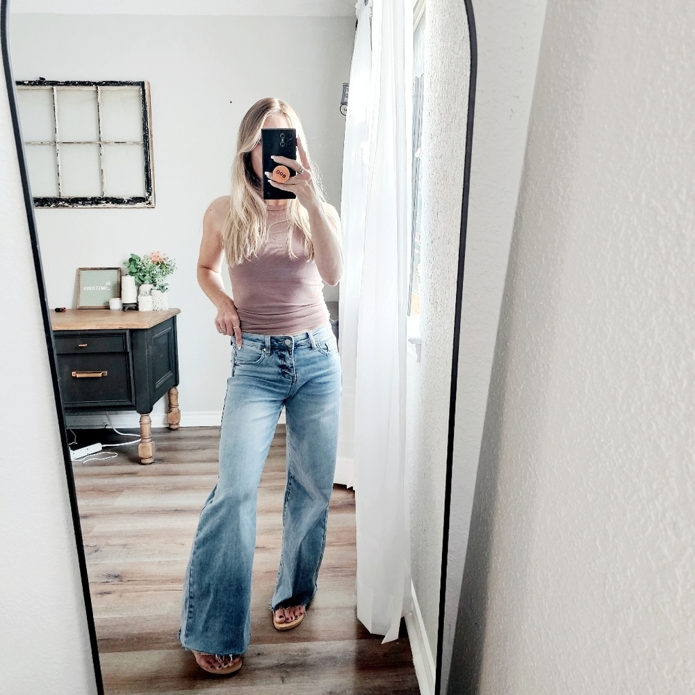 RISEN HR Tummy Control Light Wash Wide Leg Palazzo Denim Jeans Various NEW - Picture 2 of 12